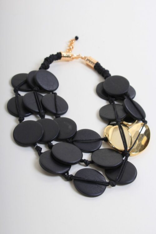 COLLANA CON ELEMENTI TONDI NERI OPACHI E INSERTI METALLICI