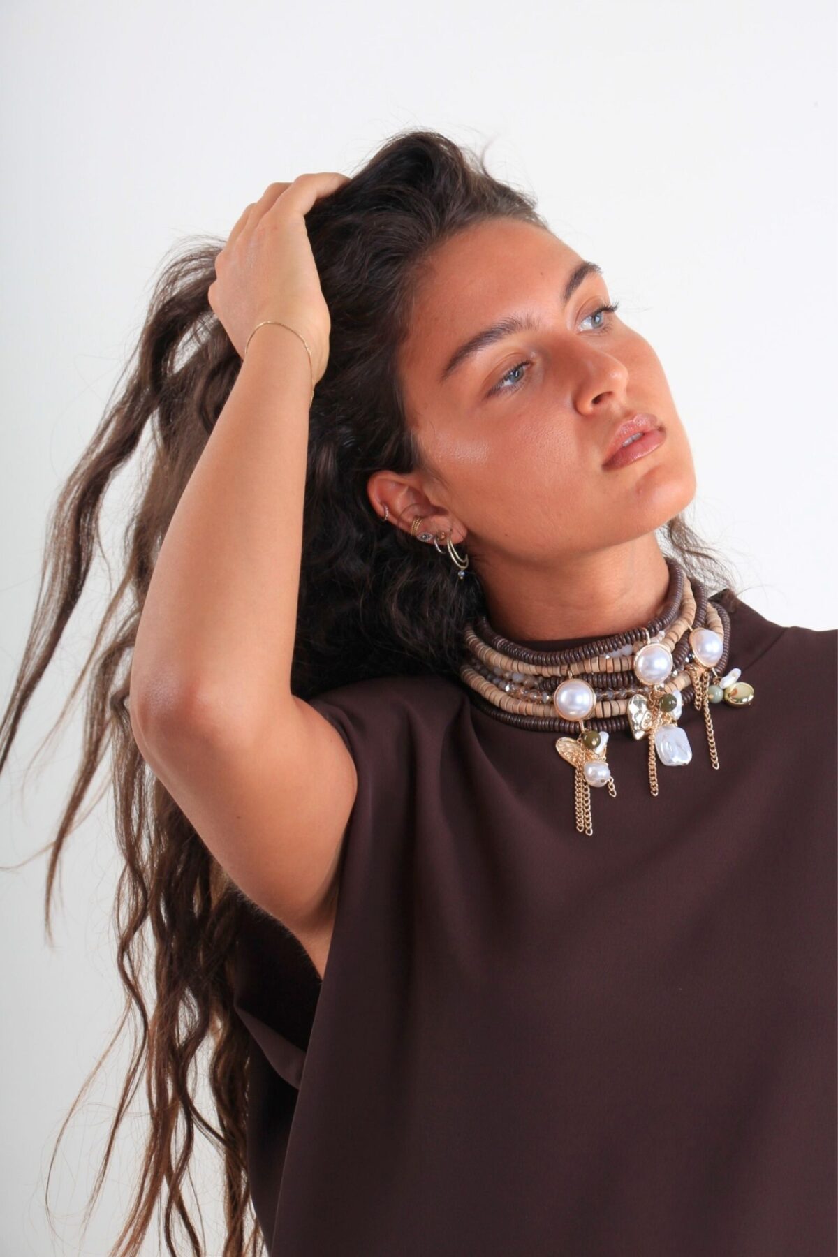 COLLANA CHOCKER MULTIGIRO CON PERLE, FIORI E PERLINE