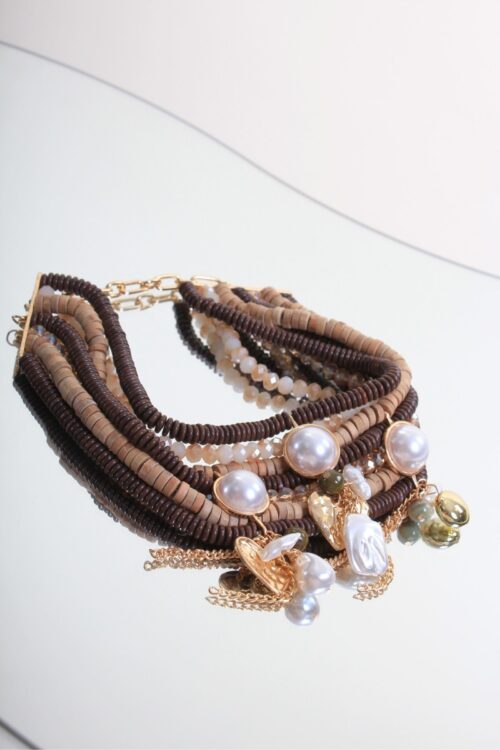 Alternative view of COLLANA CHOCKER MULTIGIRO CON PERLE, FIORI E PERLINE
