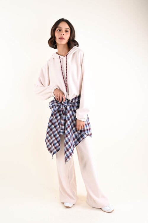 FELPA CON CAPPUCCIO IN VELLUTO A COSTINE CON COULISSE