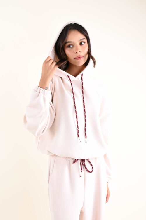 Alternative view of FELPA CON CAPPUCCIO IN VELLUTO A COSTINE CON COULISSE