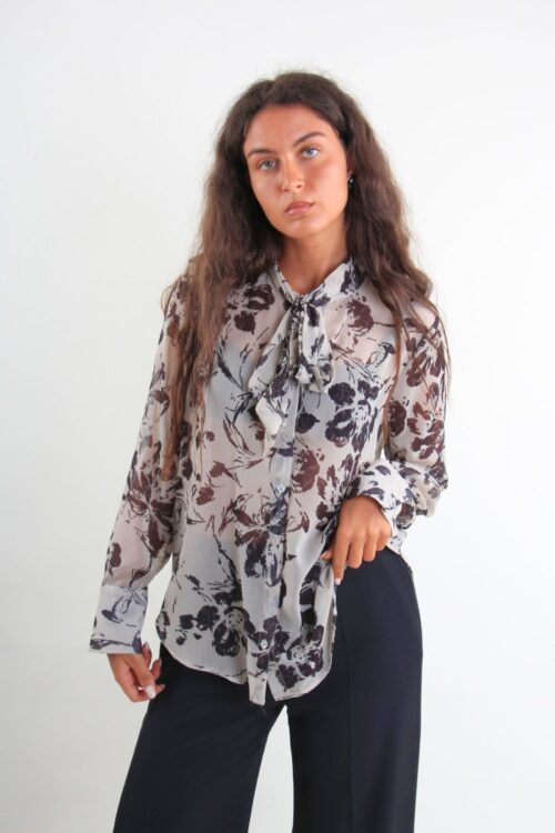 CAMICIA CON FIOCCO AL COLLO STAMPA FIORI