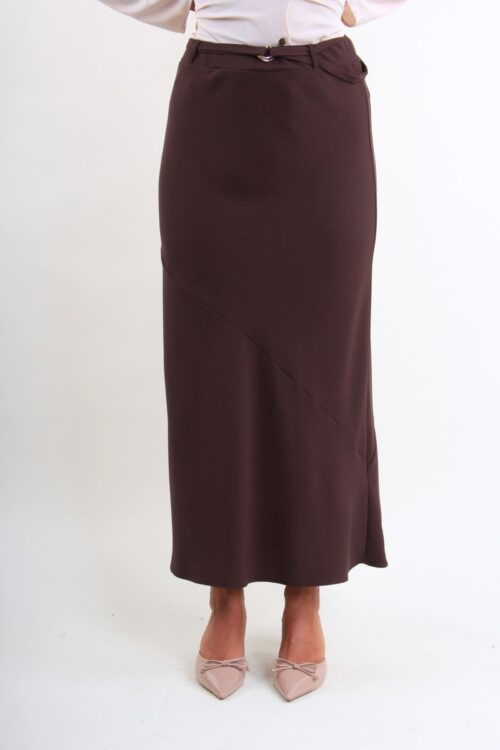 Alternative view of GONNA MIDI IN TESSUTO FLUIDO CON CINTURA