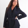 BLAZER CON CINTURA IN TESSUTO FLUIDO - Nero, M