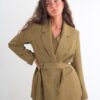 BLAZER CON CINTURA IN TESSUTO FLUIDO - Verde, XL