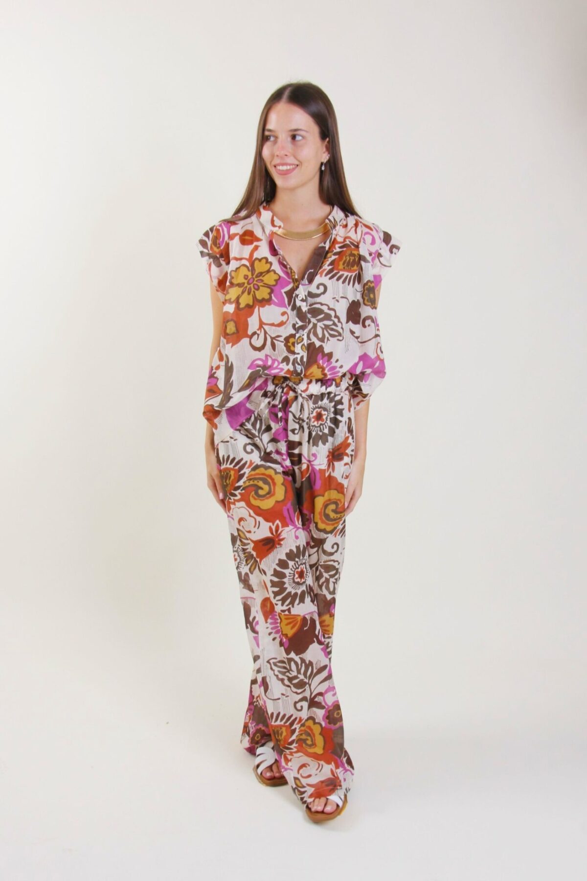 PANTALONI IN COTONE CON STAMPA FANTASIA