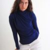 MAGLIA A MANICHE LUNGHE ADERENTE CON DRAPPEGGIO - Blue, TU