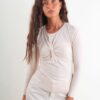 MAGLIA A MANICHE LUNGHE ADERENTE CON NODO FRONTALE - Beige, TU