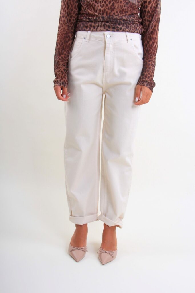 PANTALONI IN DENIM MODELLO BALLON CON RISVOLTO - Burro, S 