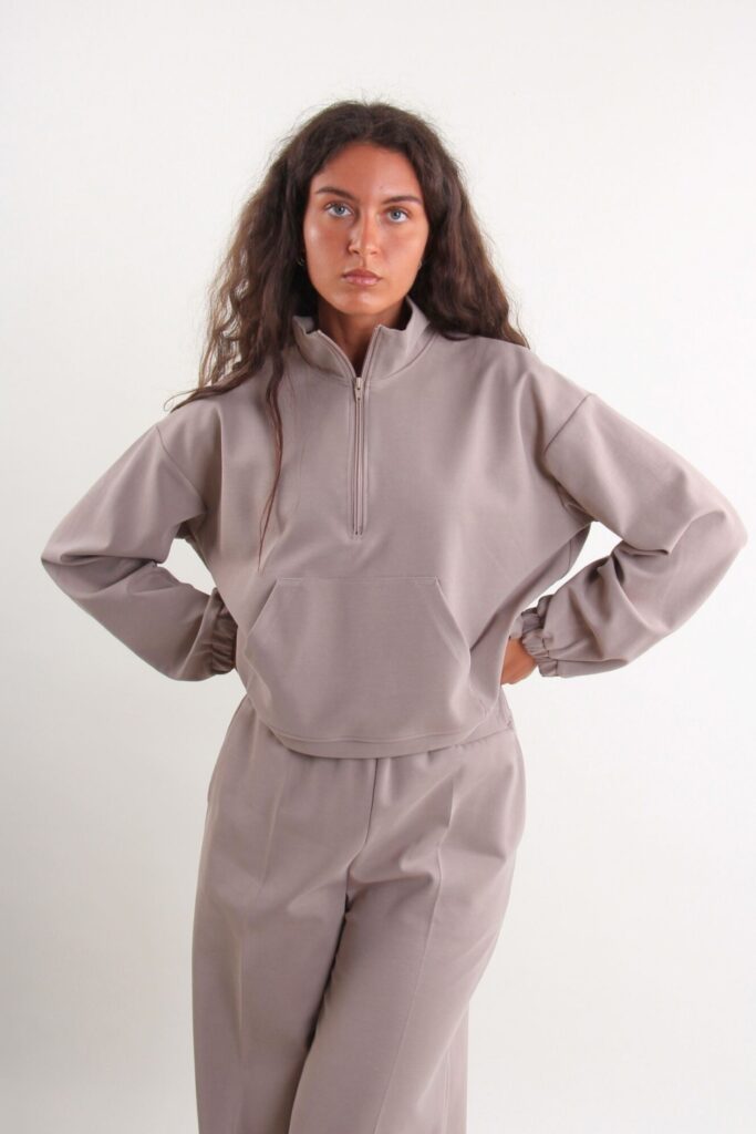 FELPA CORTA CON ZIP E TASCA A MARSUPIO - Μαλλί, TU 