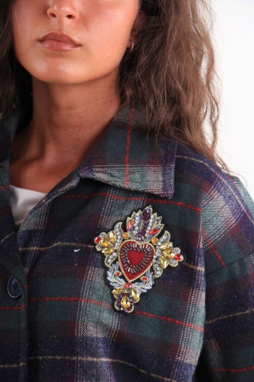 Alternative view of GIACCA CORTA TARTAN CON PATCH RICAMATA