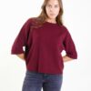 MAGLIA CON MANICA RISVOLTATA A 3/4 - Bordeaux, TU