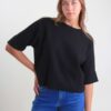 MAGLIA CON MANICA RISVOLTATA A 3/4 - Nero, TU
