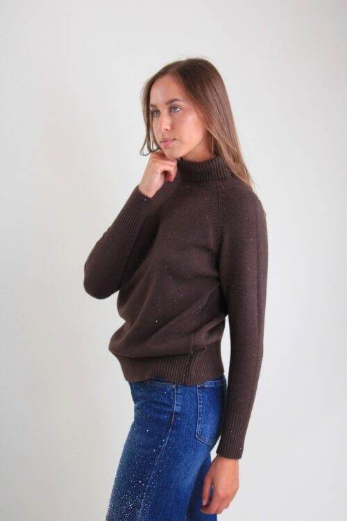 Alternative view of MAGLIA CON COLLO ALTO MORBIDO E DETTAGLI LUMINOSI