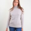 MAGLIA CON COLLO ALTO MORBIDO E DETTAGLI LUMINOSI - Beige, TU