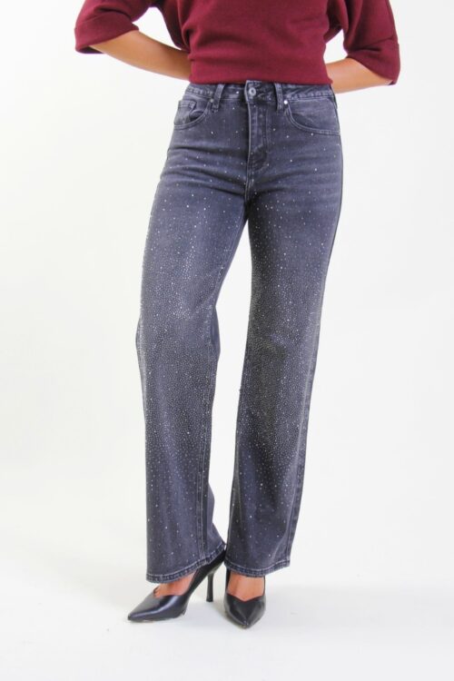 JEANS NERI CON STRASS ALL-OVER