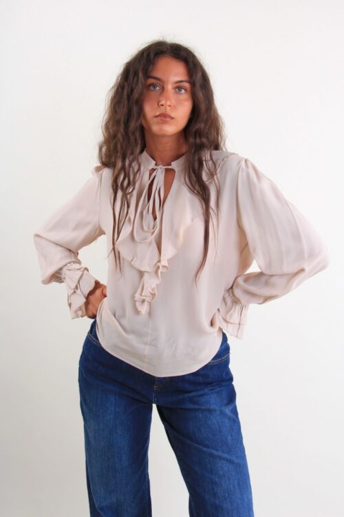 BLUSA IN VISCOSA CON VOLANT E FIOCCO