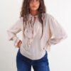 BLUSA IN VISCOSA CON VOLANT E FIOCCO - Beige, S