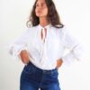 BLUSA IN VISCOSA CON VOLANT E FIOCCO - Panna, M