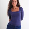 MAGLIA A MANICA 3/4 CON SCOLLO QUADRATO - Blu, TU