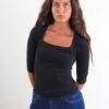 MAGLIA A MANICA 3/4 CON SCOLLO QUADRATO - Nero, TU