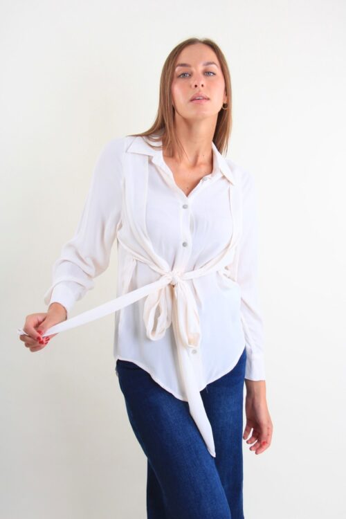 CAMICIA IN VISCOSA CON FIOCCO FRONTALE - Creme, S