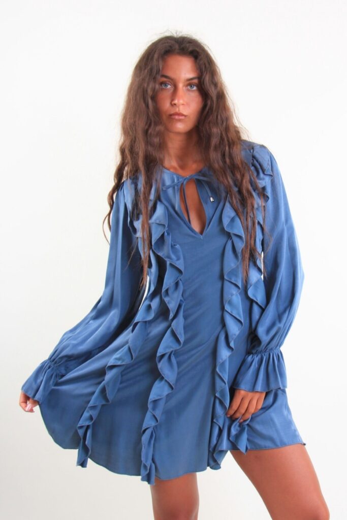 SATIN DRESS WITH RUFFLES 