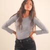 BODY IN VISCOSA A MANICHE LUNGHE CON SCOLLO ROTONDO - Grey, TU