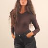 BODY IN VISCOSA A MANICHE LUNGHE CON SCOLLO ROTONDO - Dark Brown, TU