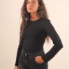 BODY IN VISCOSA A MANICHE LUNGHE CON SCOLLO ROTONDO - Black, TU