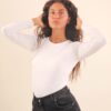 BODY IN VISCOSA A MANICHE LUNGHE CON SCOLLO ROTONDO - Cream, TU