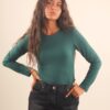 BODY IN VISCOSA A MANICHE LUNGHE CON SCOLLO ROTONDO - Green, TU