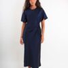 ABITO ELEGANTE A MANICHE CORTE CON DRAPPEGGIO - Blue, TU