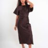 ABITO ELEGANTE A MANICHE CORTE CON DRAPPEGGIO - Dark Brown, L