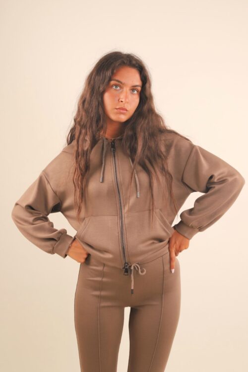 FELPA CON CAPPUCCIO E ZIP