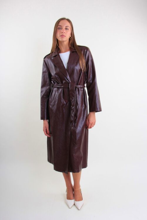 Alternative view of TRENCH LUNGO IN ECOPELLE EFFETTO VINTAGE CON CINTURA