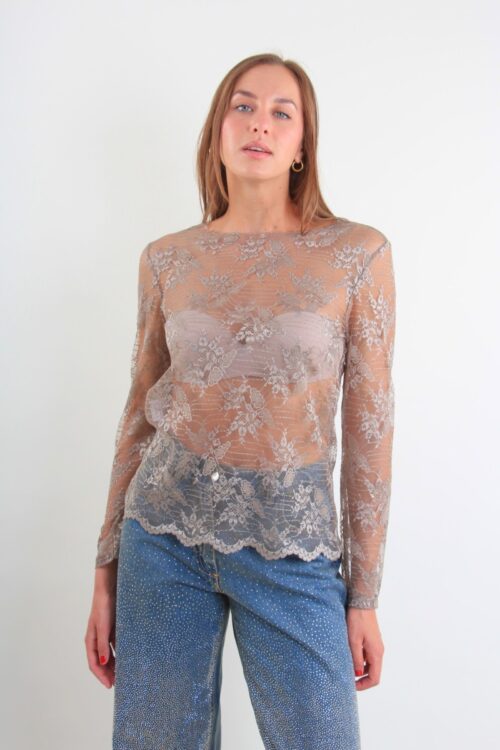 MAGLIA IN PIZZO TRASPARENTE A MANICHE LUNGHE