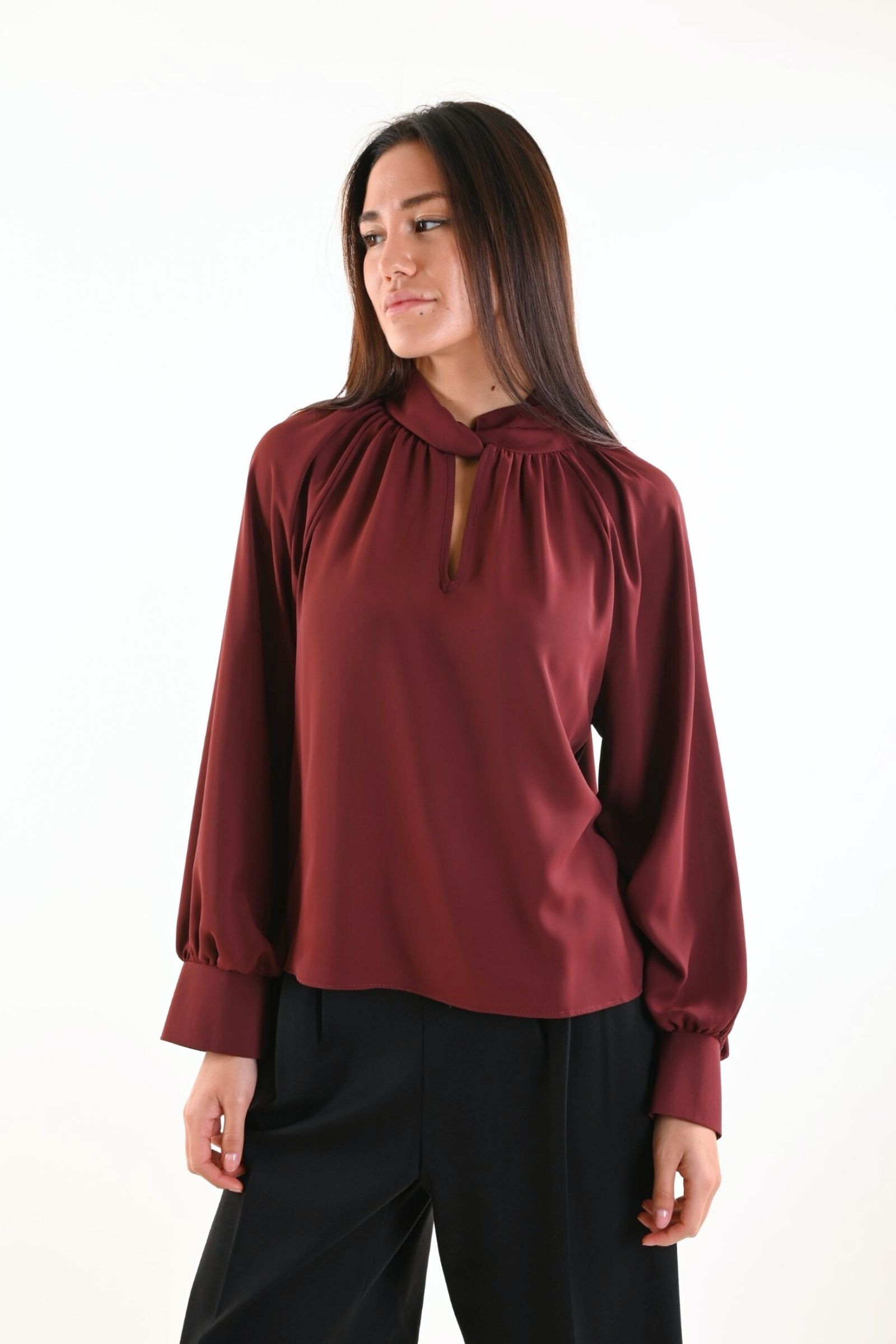 ESML352-90_BORDEAUX BLUSA ELEGANTE CON DETTAGLIO ANNODATO - Indien, S