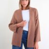 CARDIGAN CON SCOLLO LAVORATO A COSTINE - Moka, TU