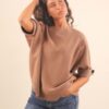 MAGLIA CON MANICHE A ¾ E RIFINITURE IN LUREX - Moka, TU