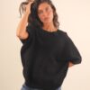 MAGLIA CON MANICHE A ¾ E RIFINITURE IN LUREX - Black, TU