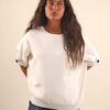 MAGLIA CON MANICHE A ¾ E RIFINITURE IN LUREX - Cream, TU