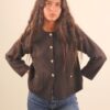 CARDIGAN CON BOTTONI DORATI E TASCHE FRONTALI - Dark Brown, TU