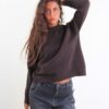 MAGLIONE GIROCOLLO CON MICROPAILLETTES - Dark Brown, TU