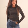 MAGLIA A TRECCE GIROCOLLO - Dark Brown, TU