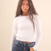 MAGLIA A TRECCE GIROCOLLO - Cream, TU