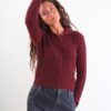 CARDIGAN TRECCIA CON COLLETTO - Bordeaux, TU