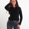 CARDIGAN TRECCIA CON COLLETTO - Black, TU