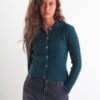 CARDIGAN TRECCIA CON COLLETTO - Green, TU