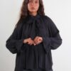 CAMICIA CON FIOCCO AL COLLO E MANICHE CON ARRICCIATURE - Nero, TU